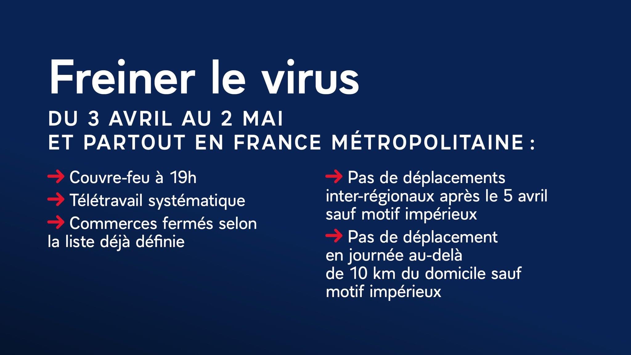 Freiner le virus du 3 avril au 2 mai 2021